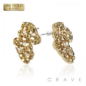 PAIR OF 18K GOLD PLATED INGOT CENTERED NUGGET EARRINGS